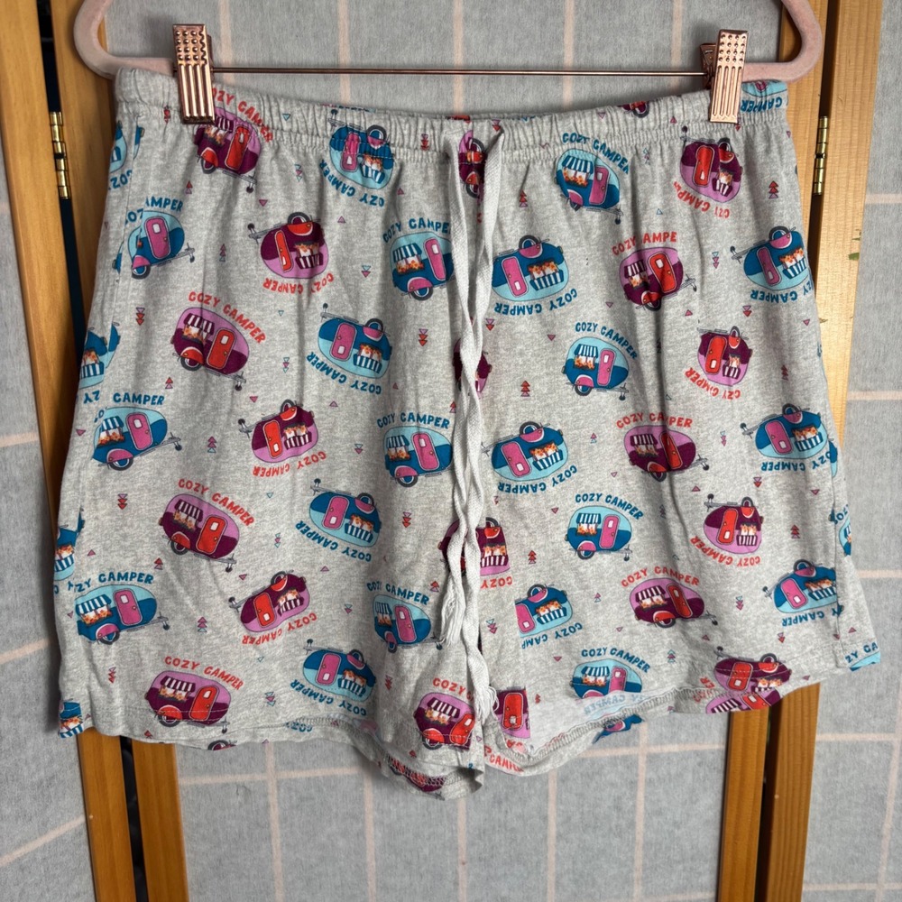 Mia Lucce Womens Gray Cozy Camper Cotton‎ Pajama Set Short Sleeve Shorts Large - Picture 7 of 7